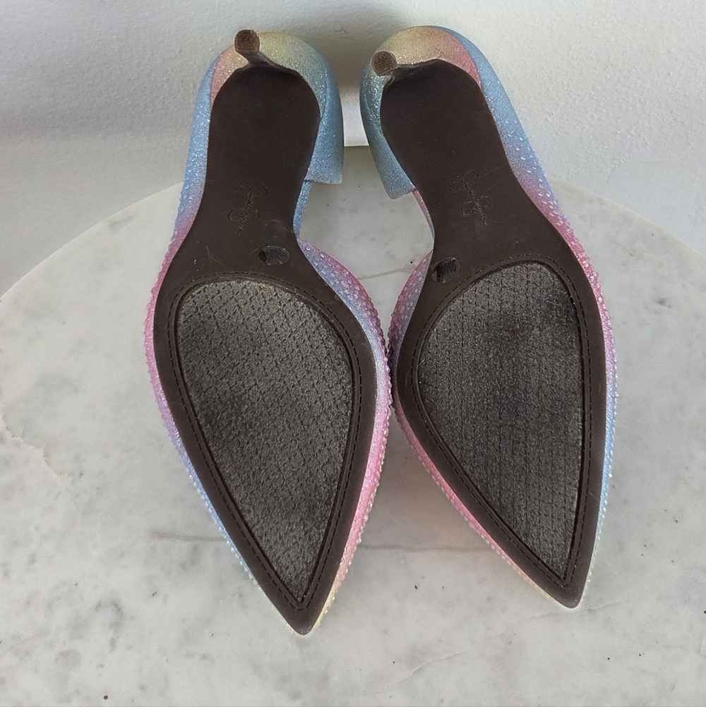 Jessica Simpson Multicolor Rainbow Ombre Rhinestone Heels Pumps NWT Pointed Toe - Picture 9 of 12